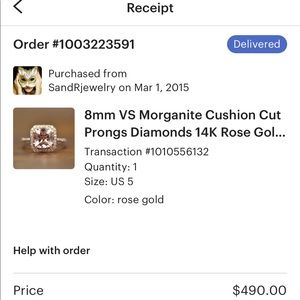 Morganite ring receipt